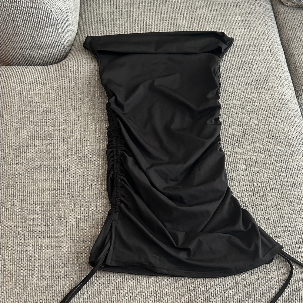 Black Ruched Strapless Dress